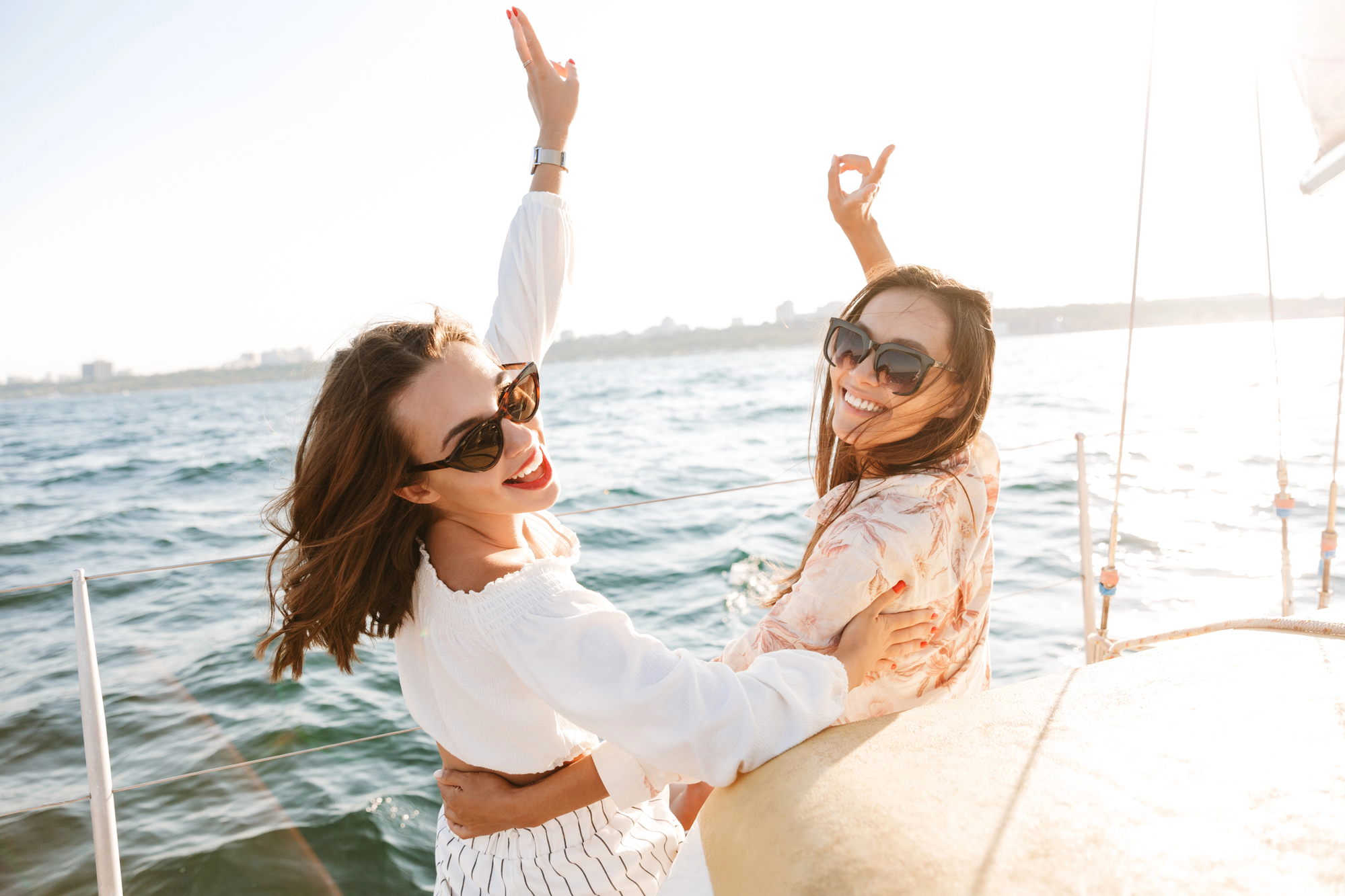 Friends on luxury charter cruise